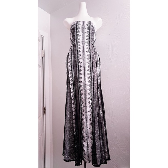 Moving Sale! EUC BCBG MAXAZRIA Kia Geometric Strapless Maxi Off White Black Sz 0 - Picture 7 of 13